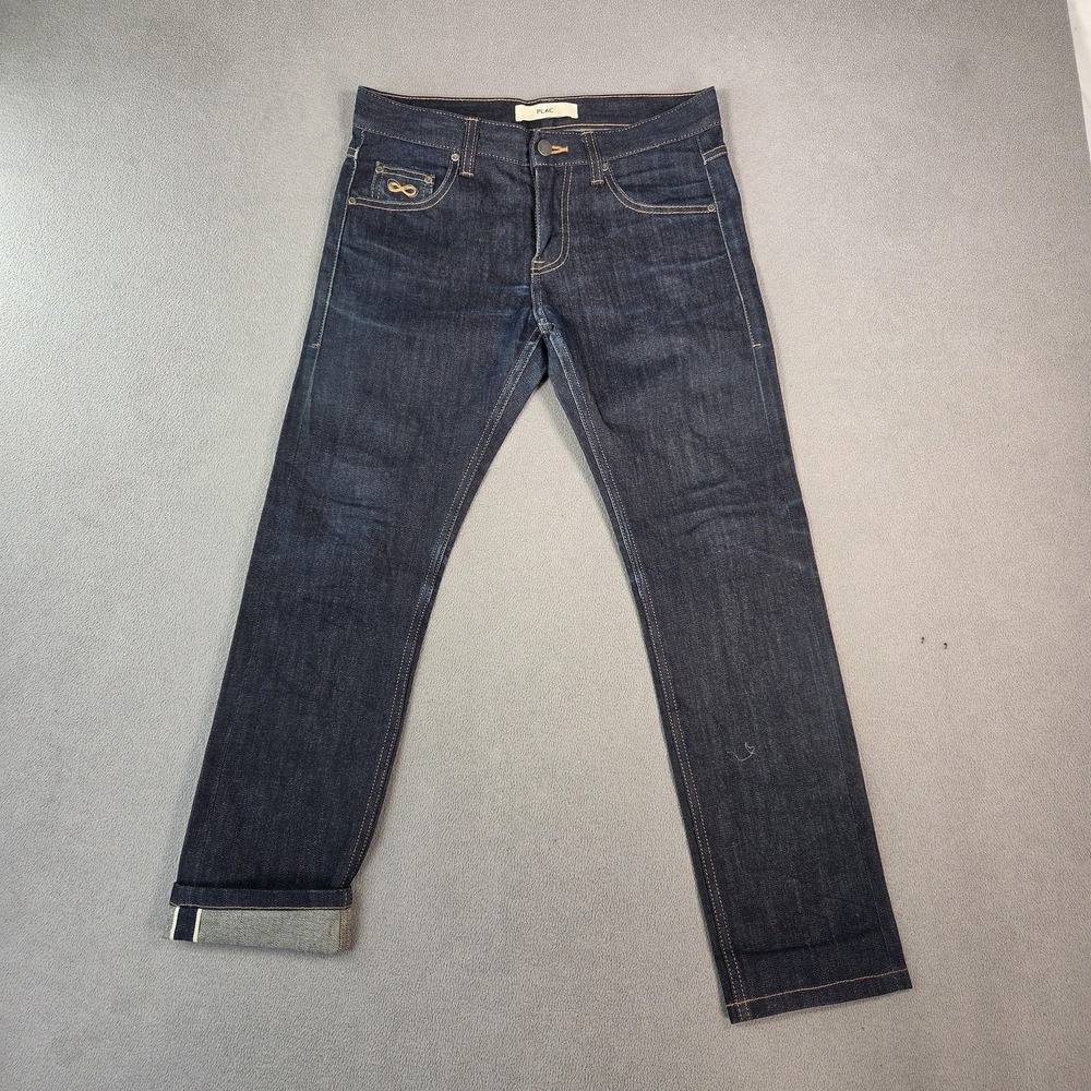 PLAC Jeans Mens Raw‎ Selvedge White Oak Cone Denim 502 Slim Dark Fits 30x27